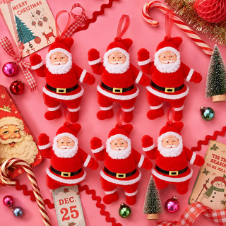 Set of 6 Retro Jolly Santa Ornaments