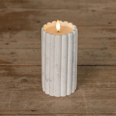 6" Marbled Cement Column  Flameless Wax 3D Candle