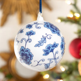 6" Peony Pattern Glass Ball Ornament