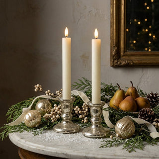 Set of 2 – 7.25" 3D Flame Cream Shimmer Taper Candles
