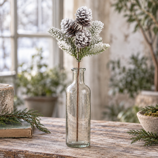 16" Flocked Fir Pine & Pinecone Stem