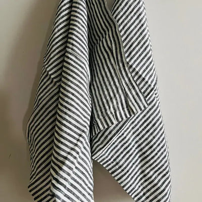Pure French Charcoal Pinstripes Linen Tea Towel