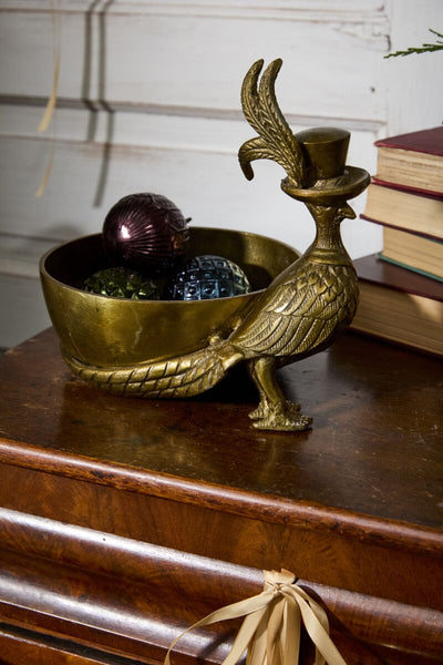 Eric + Eloise Designs Standing Brass Fox & Bowl - 6x6x12 Inch Decorative Figurine With Antiqued Patina