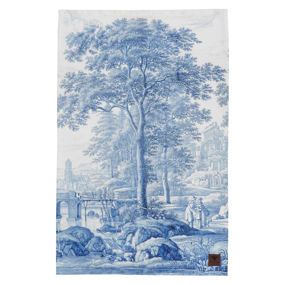 Blue and White Toile Tea Towel - Made in Europe