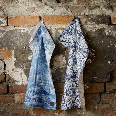 Blue and White Toile Tea Towel - Made in Europe
