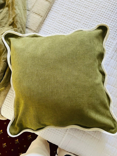 20" Olive Green Velveteen Piped Scallop Edge - Choose With or Without Insert