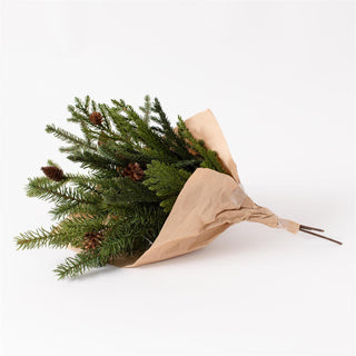 Real Touch Mixed Winter Greens With Pinecones Wrapped Bouquet