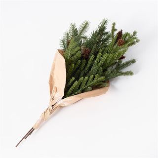 Real Touch Mixed Winter Greens With Pinecones Wrapped Bouquet