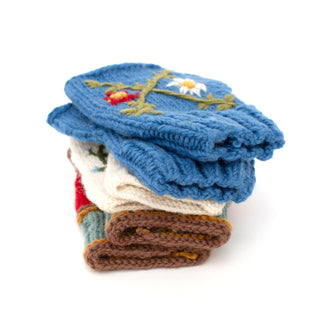 Embroidered Wool Fingerless Gloves - Choose Style