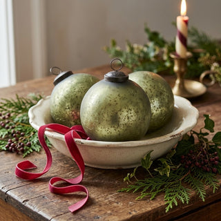 4" Crackled Olive Mercury Glass Ornament