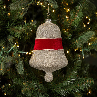Red Velvet and German Glass Glitter Bell Ornament  - Choose Size