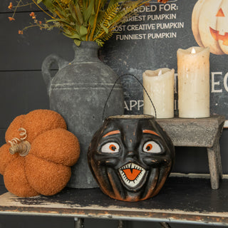7" Paper Mache Jack O Lantern Choir Boy Pumpkin Candy Bucket