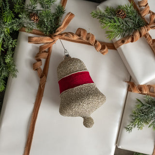Red Velvet and German Glass Glitter Bell Ornament  - Choose Size