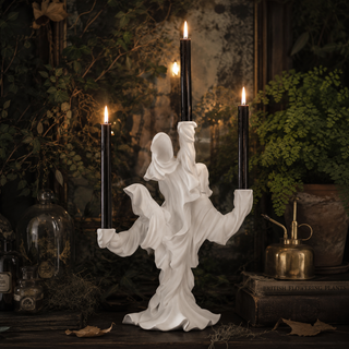 White Draped Ghosts 3-Taper Candleholder