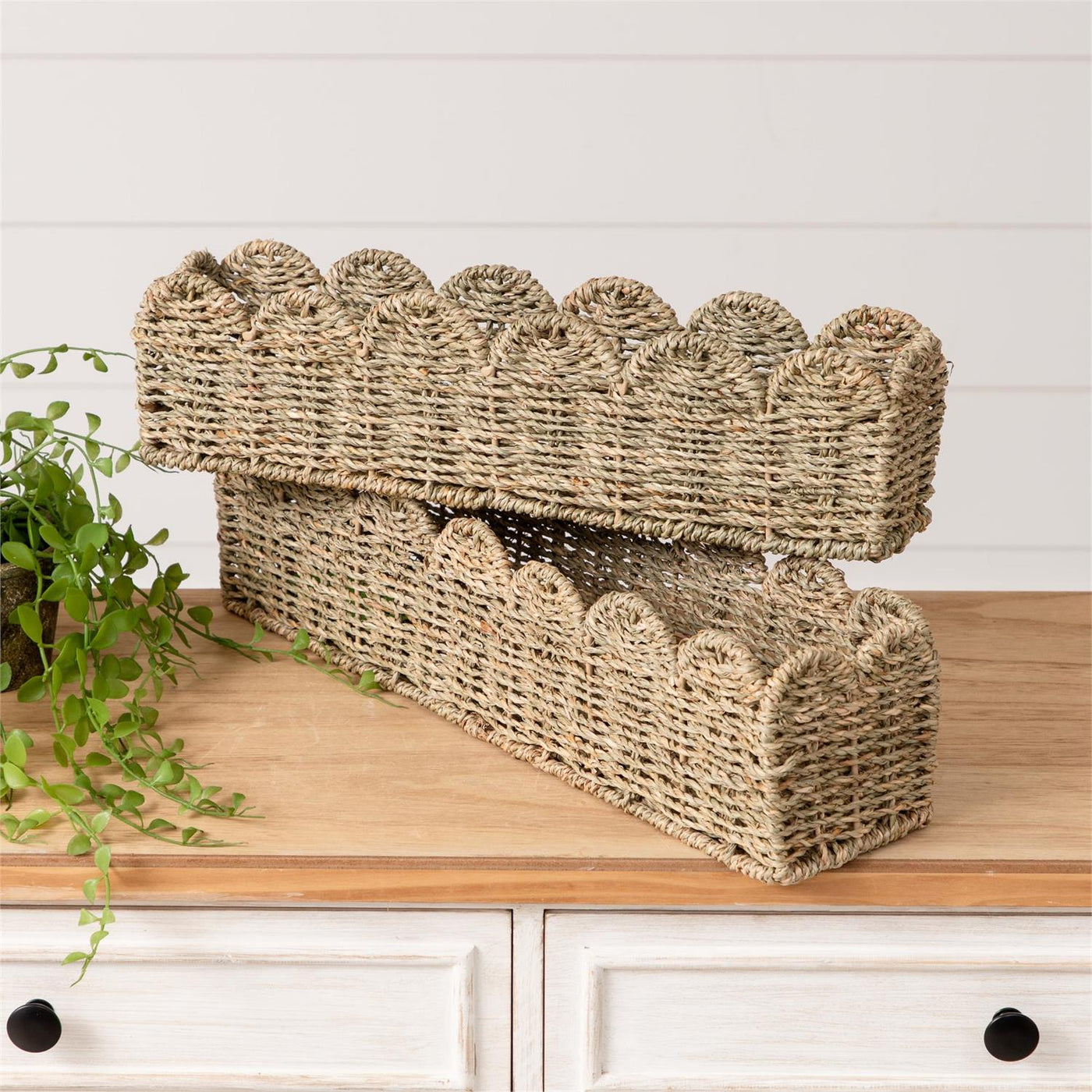 Set of 2 Scalloped Edge Seagrass Baskets