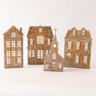 Antiqued House Silhouette Tea Light Holder - Choose Style