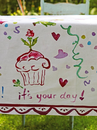 April Cornell Happy Birthday Watercolor Tablecloth