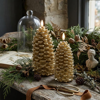 LED Gold Pinecone Flickering Flame Candle - Choose Size