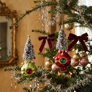 Glass Reflector Ornament with Tree - Choose Color
