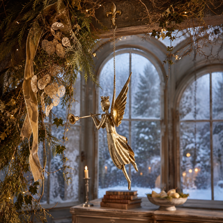 17" Hanging Gilded Herald Angel with Trumpet