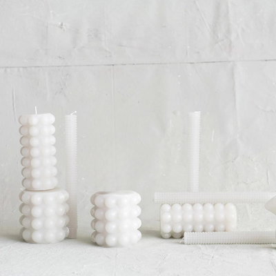 Set of 2 White Hobnail Taper Candles