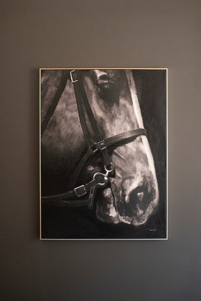 Black & White Horse Oil Painting with Silver Frame - Choose Your Style