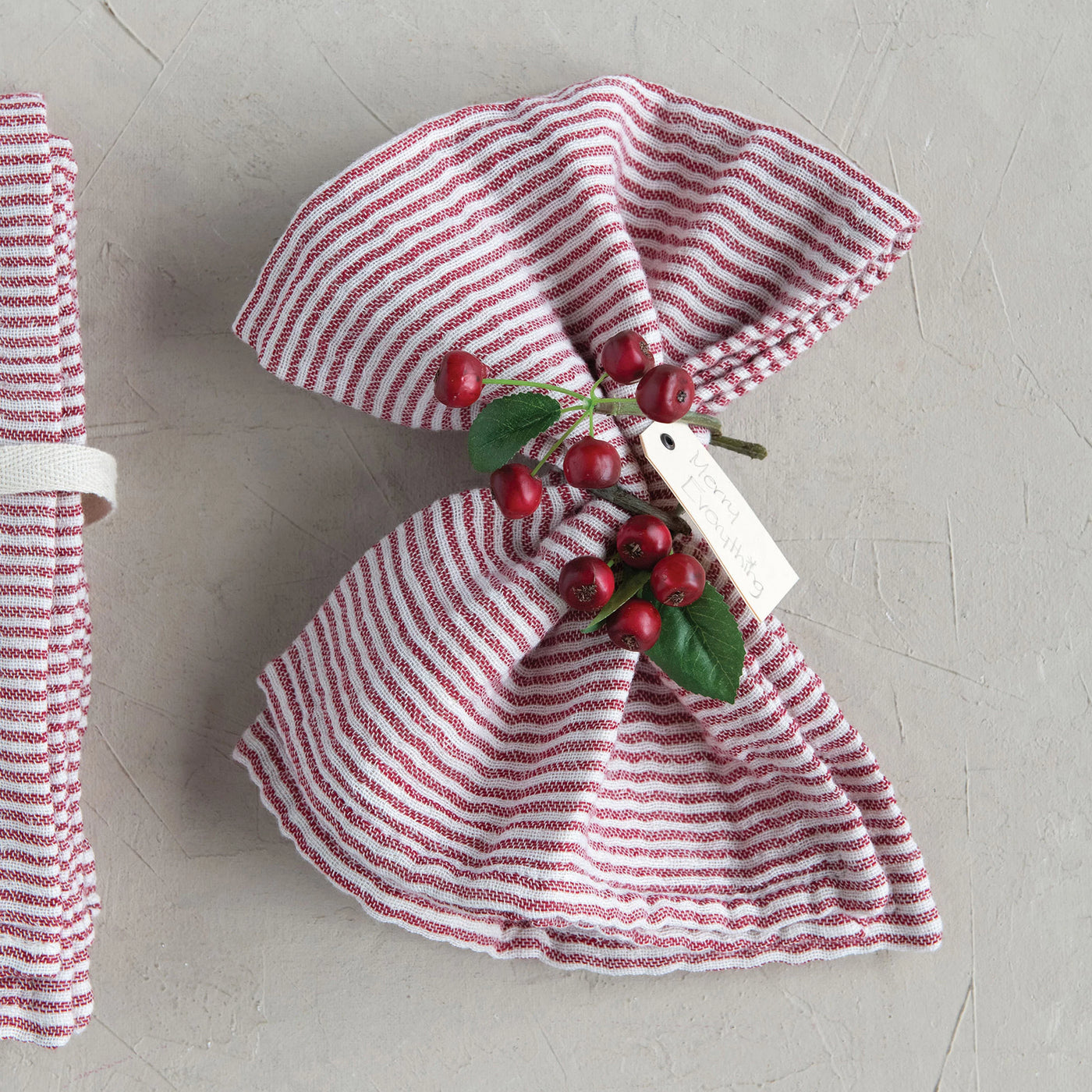 Set of 4 Cotton Red & Cream Stitch Napkins