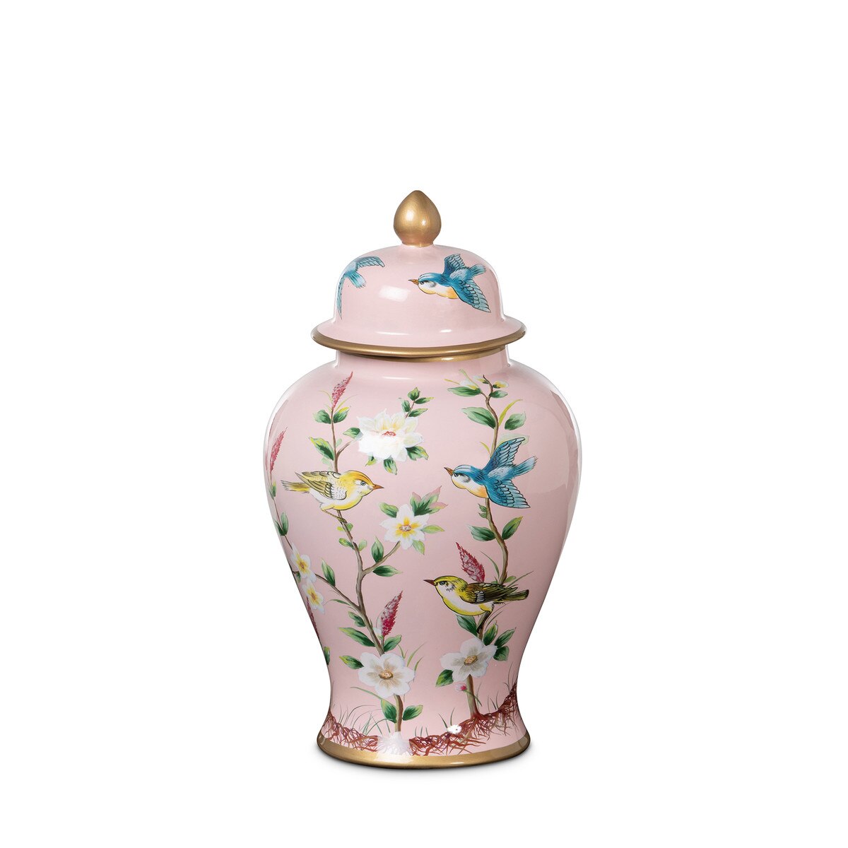 Pink Imperial Ceramic Chinoiserie Ginger Jar - Small