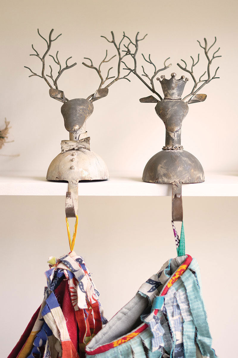 Set of 2 Rustic Metal Deer Stocking Holders