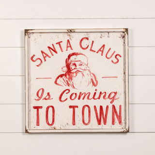 24" Red and White Santa Claus Is Coming to Town Sign