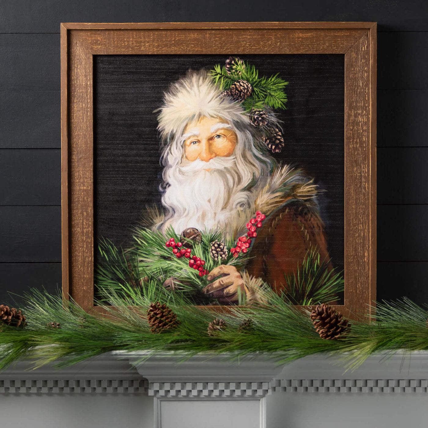 Framed Pine Santa Wall Decor