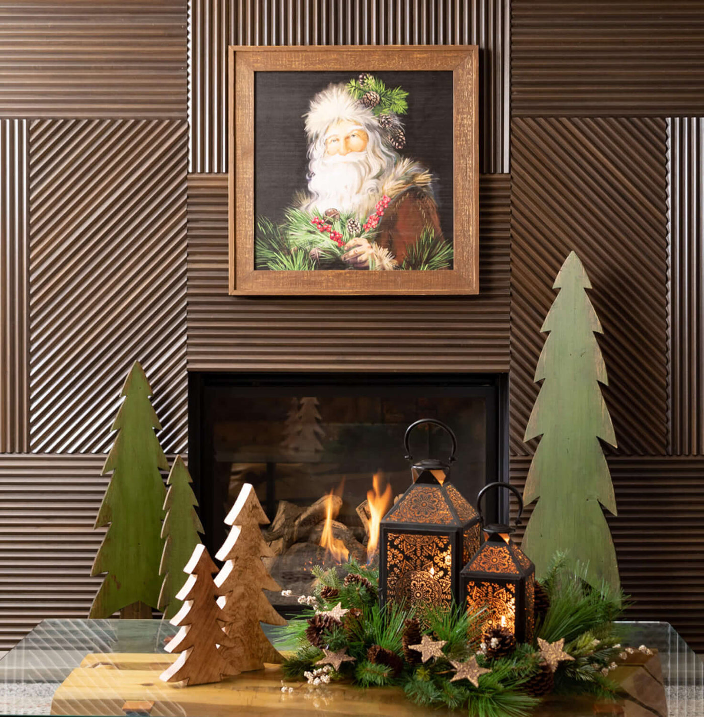 Framed Pine Santa Wall Decor