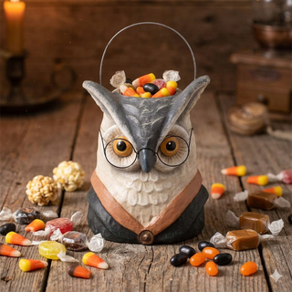 Vintage Style Professor Owl Paper Mache Candy Bucket