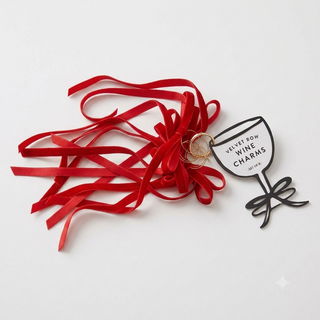 Set of 6 Velvet Bow Wine Charms - Red