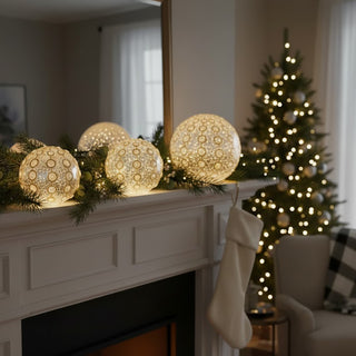 Glass & Gold LED with Pearls Tabletop Globe with Timer - Choose Size