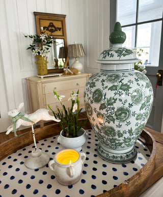 Green & White Floral Ceramic Ginger Jar - Choose Style