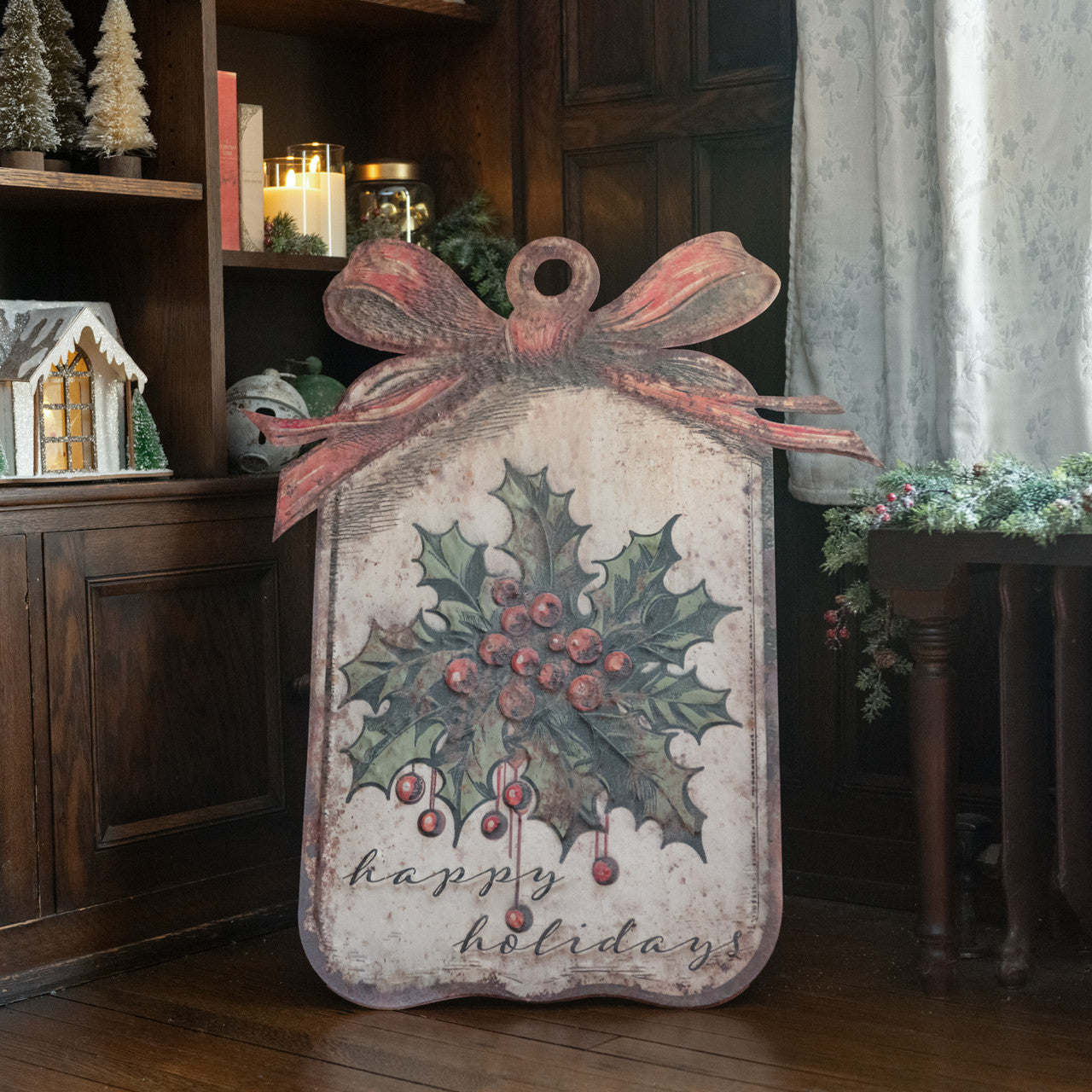 Vintage Style Metal Happy Holidays Gift Tag Metal Sign