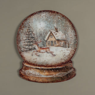 House & Deer Snow Globe Metal Sign