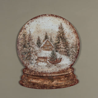 Cabin & Sled Snow Globe Metal Sign