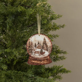 Cabin & Sled Snow Globe Metal Ornament