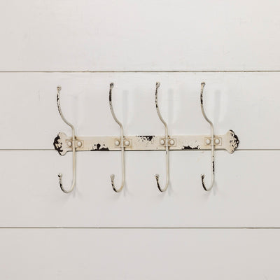 Weathered White Metal Hook Rack