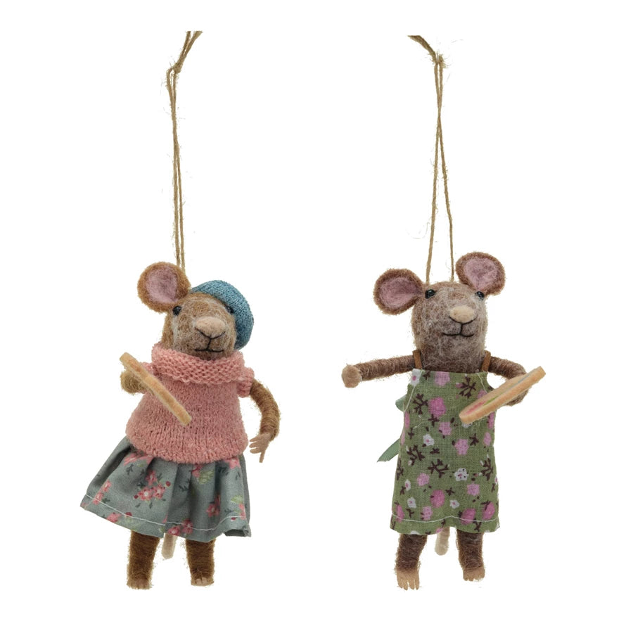 Set of 2 Felt Mouse Artist Ornaments