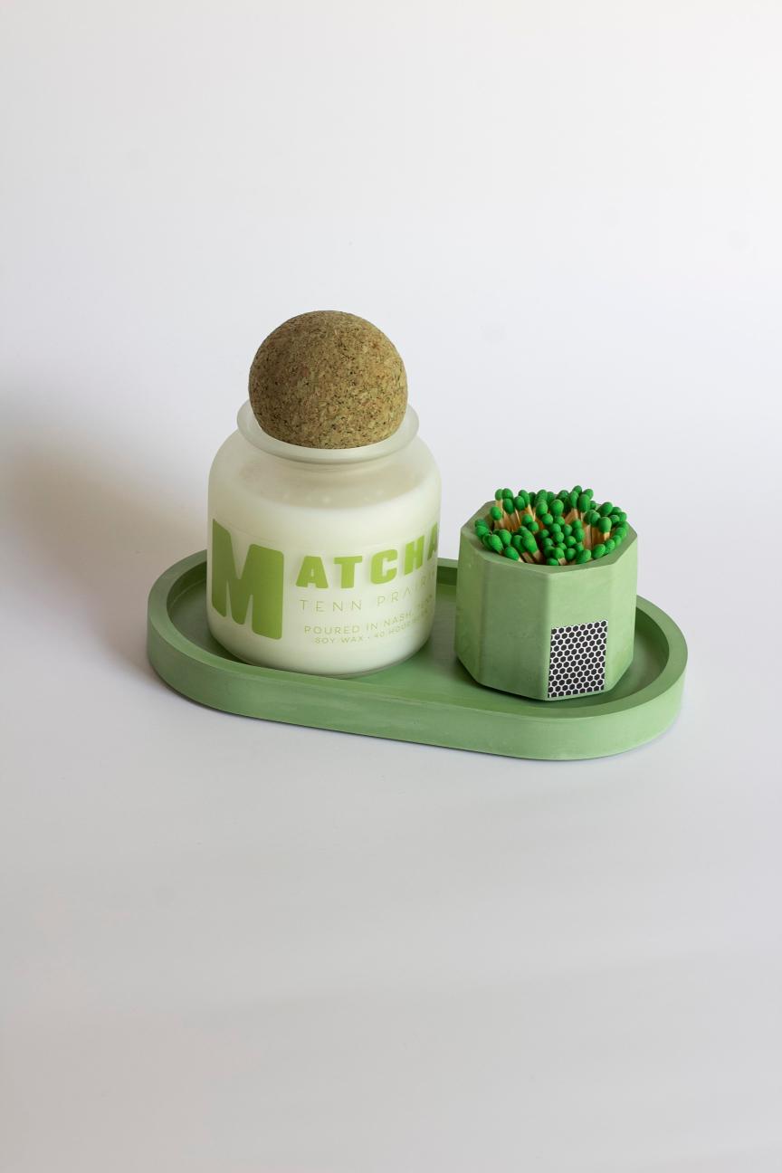 Matcha Candle Set with Match Holder and Tray