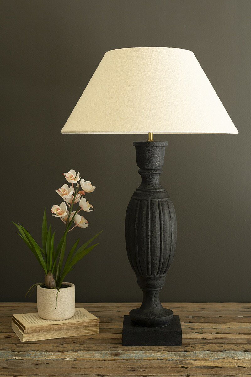 SI - Black Turned Mango Wood Table Lamp