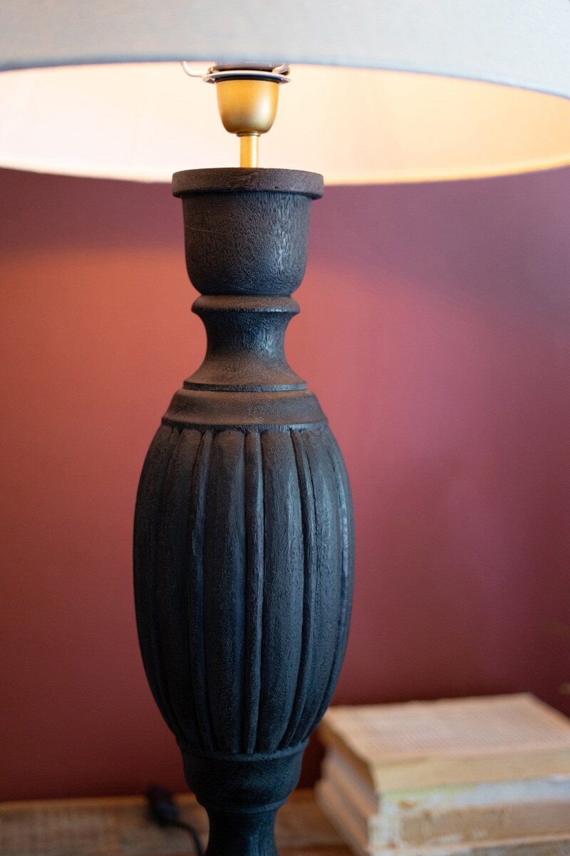 SI - Black Turned Mango Wood Table Lamp