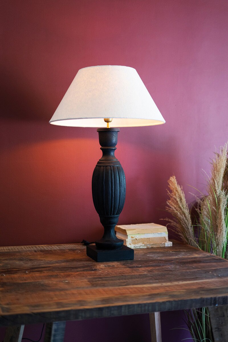 SI - Black Turned Mango Wood Table Lamp