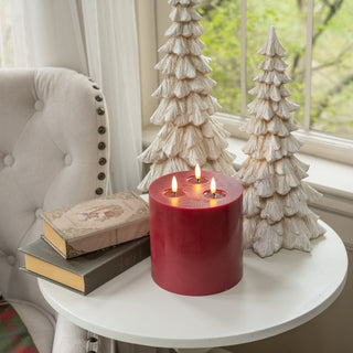 7" Red 3 Wick 3D Flame Candle