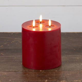 7" Red 3 Wick 3D Flame Candle