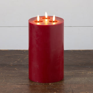 11" Red 3 Wick 3D Flame Candle