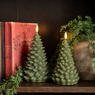 3D Flame Dark Green Balsam Tree Candle - Choose Size
